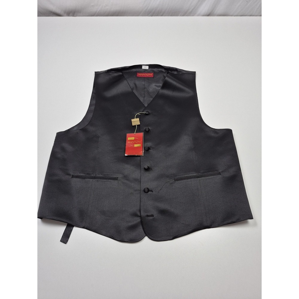 Mantoni Suit Vest Mens 46 Black 100% Silk Belted 3 Piece Formal Wedding Italy
